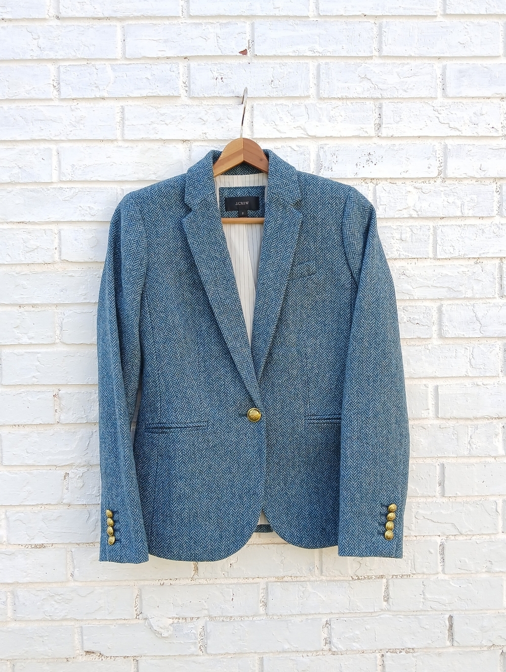 J. Crew Campbell Blazer Wool Blue Herringbone - Picture 2 of 9